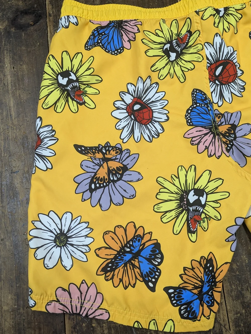 Neff Yellow Floral & Butterfly Board Shorts Marvel Spiderman And Venom